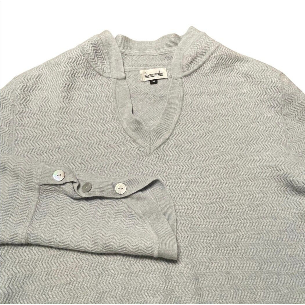 Diane Snyder Pure Cashmere V-Neck Sweater Handknit Nepal Light Blue Medium Women